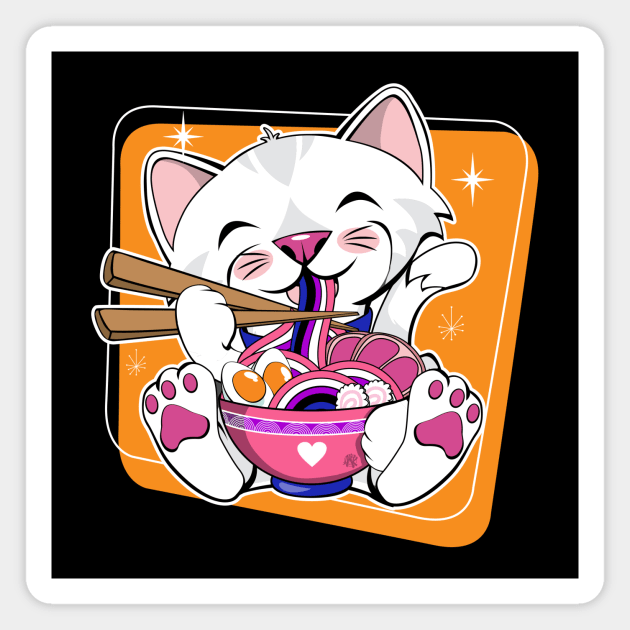 Cat Eating Ramen Gender Fluid Pride Magnet by CuddleswithCatsArt